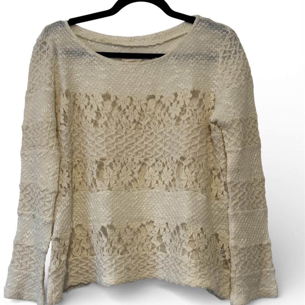 Meadow Rue By Anthropologie Cream Lace Knit Sweater Size S